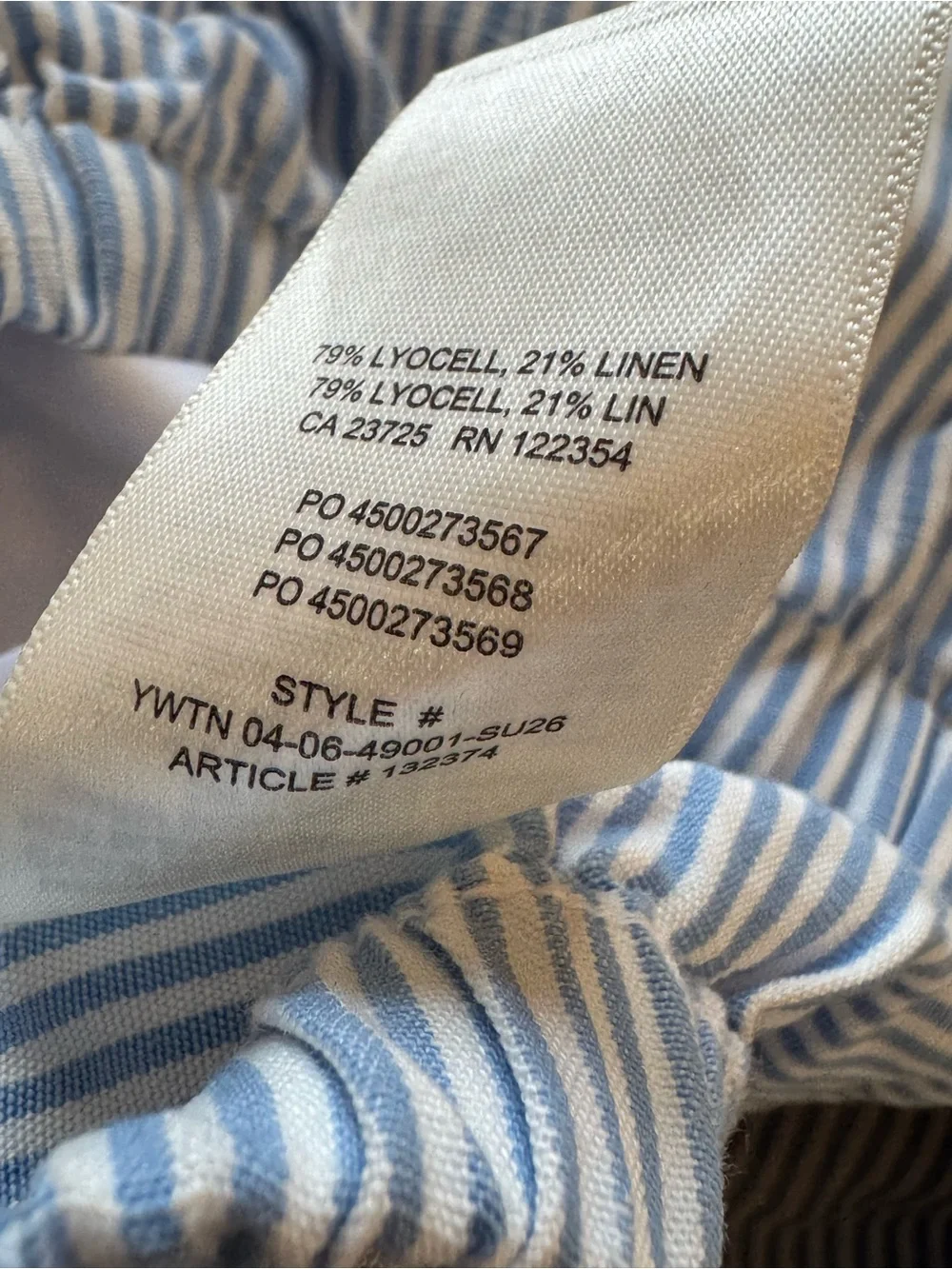 NWOT Aritzia Artisan Pant - Cruiselinen stripe white/cornflower blue size small